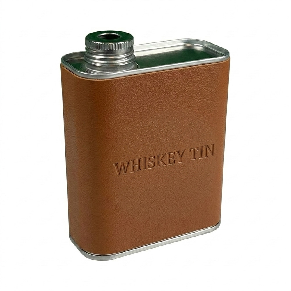 Luxury Leather-Wrapped Whiskey Tin | Custom Embossed Metal Packaging