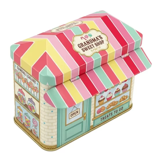 House shaped metal tins for candys - festive holiday candy container with 3D embossed details and airtight lid from LAMPTOP