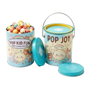 0.5 gallon popcorn tin container with lid - small round metal snack tin for popcorn and nuts