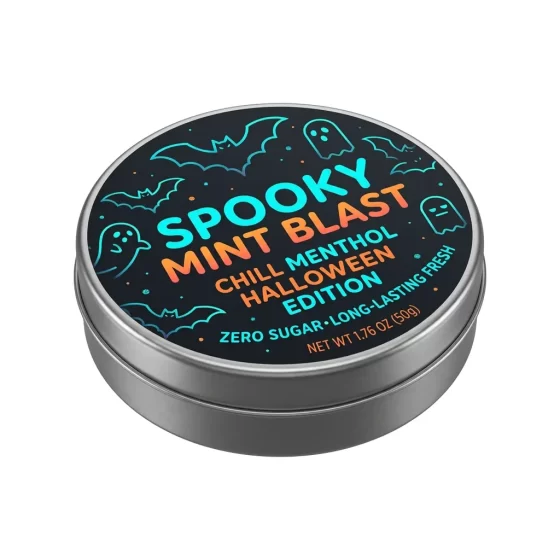 Custom round candy gum tin with metallic printing - shiny metal container for mints and chewing gum Custom round candy gum tin with metallic printing - shiny metal container for mints and chewing gum