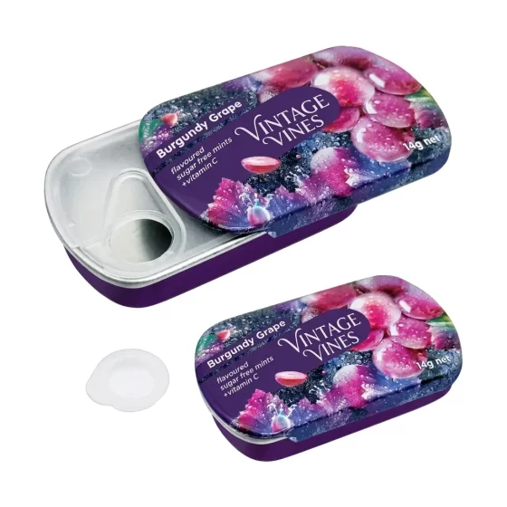 Sliding mint tin with slide-to-open lid - small rectangular metal box for breath mints and candy Sliding mint tin with slide-to-open lid - small rectangular metal box for breath mints and candy