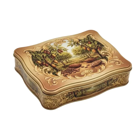 Airtight chocolate container with slip lid - rectangular food-grade tinplate box for truffles and pralines Airtight chocolate container with slip lid - rectangular food-grade tinplate box for truffles and pralines