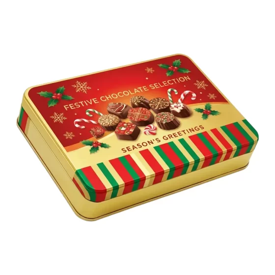 Factory direct chocolate tin with offset printing - food-grade metal box for chocolates and truffles Factory direct chocolate tin with offset printing - food-grade metal box for chocolates and truffles