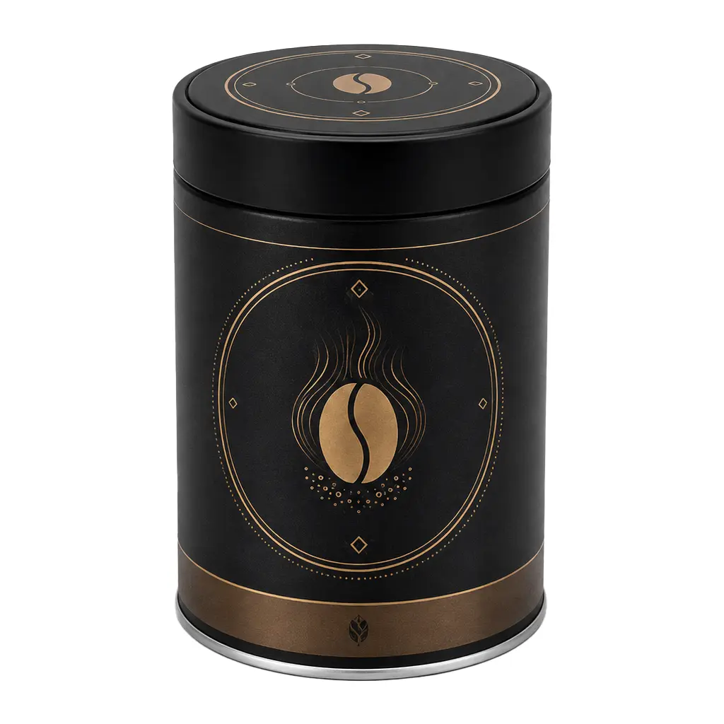 Airtight Black Coffee Tin Can | Round Metal Container for Coffee Beans