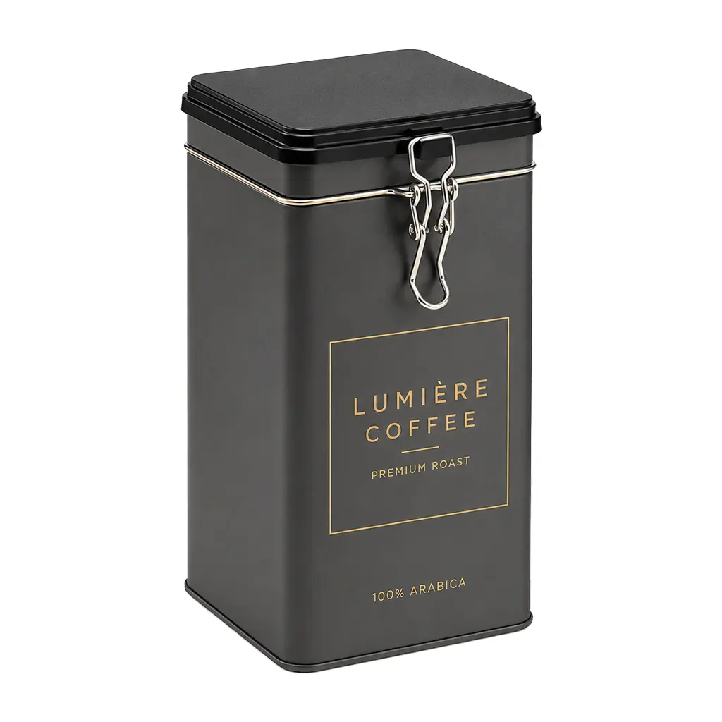 Airtight Square Coffee Tin Can with Metal Clamp Lid